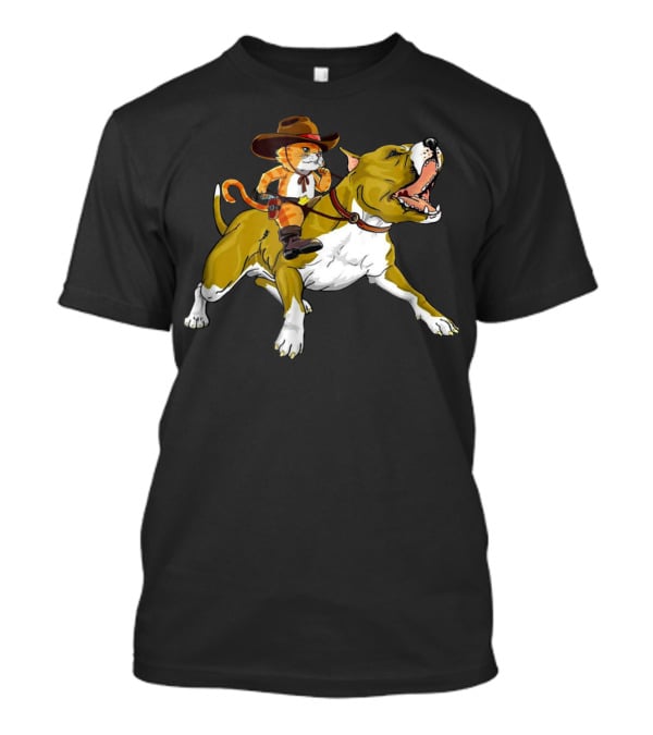 Cat Riding Pitbull Funny Kitty Kitten Cowboy Hat Gif16 T-Shirt