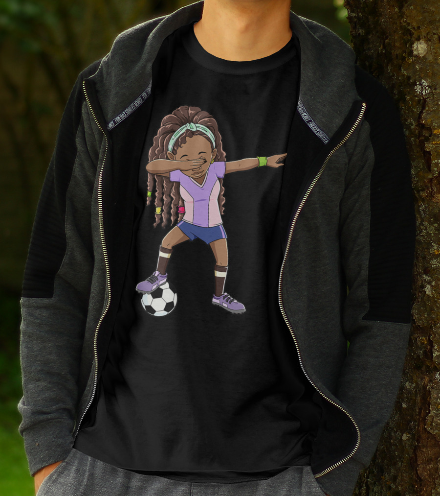 Dabbing Soccer Girls Black Queen Funny Football Youthful Sports Pose T-Shirt