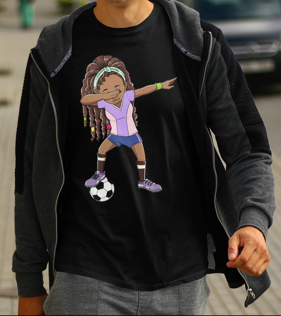 Dabbing Soccer Girls Black Queen Funny Football Youthful Sports Pose T-Shirt