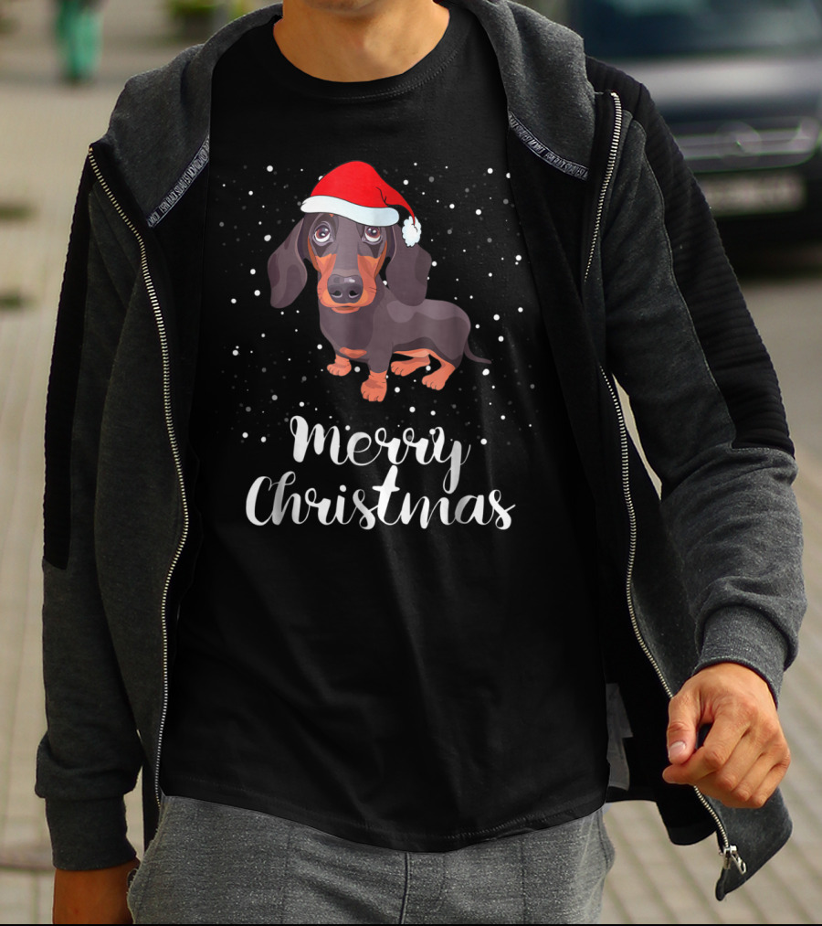 Merry Christmas Dachshund Santa Hat Matching Family Group T-Shirt