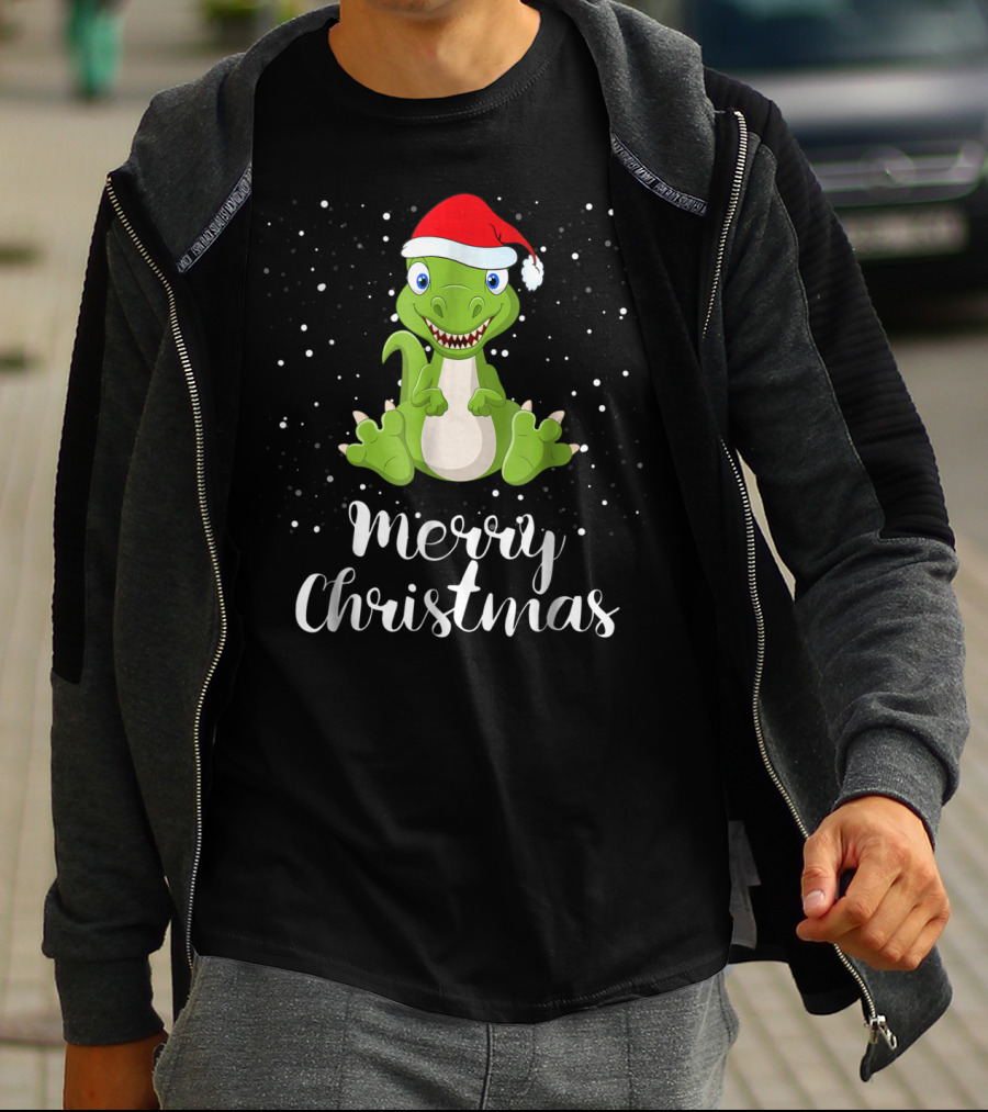 Merry Christmas Dinosaur Santa Hat Matching Family Group T-Shirt
