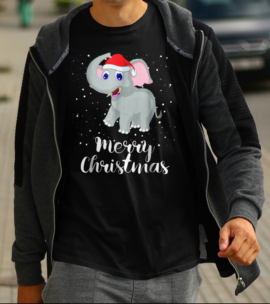 Merry Christmas Elephant Santa Hat Family Group T-Shirt