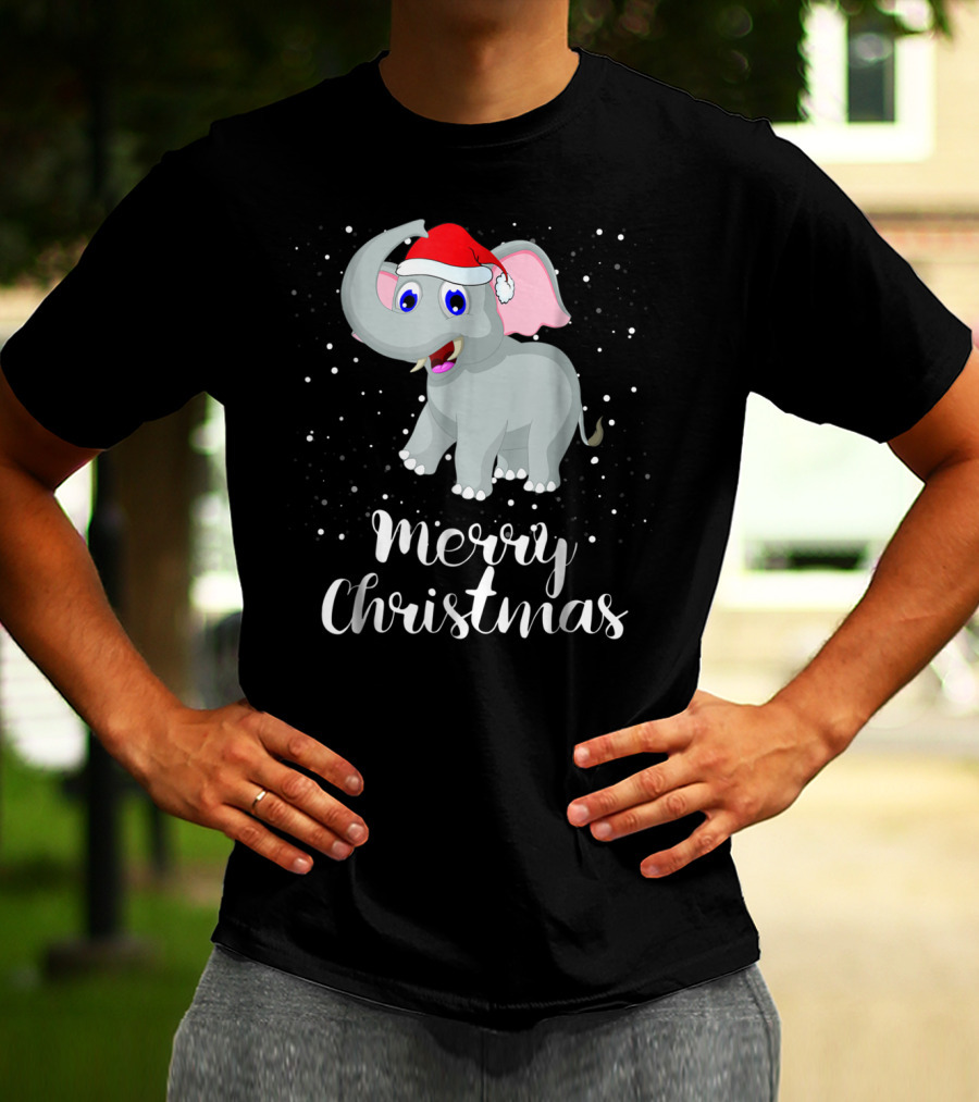 Merry Christmas Elephant Santa Hat Family Group T-Shirt