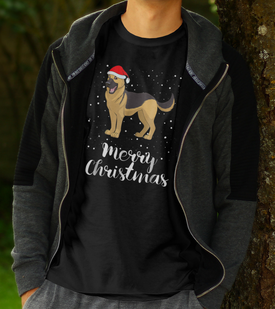Merry Christmas German Shepherd Family Santa Hat T-Shirt