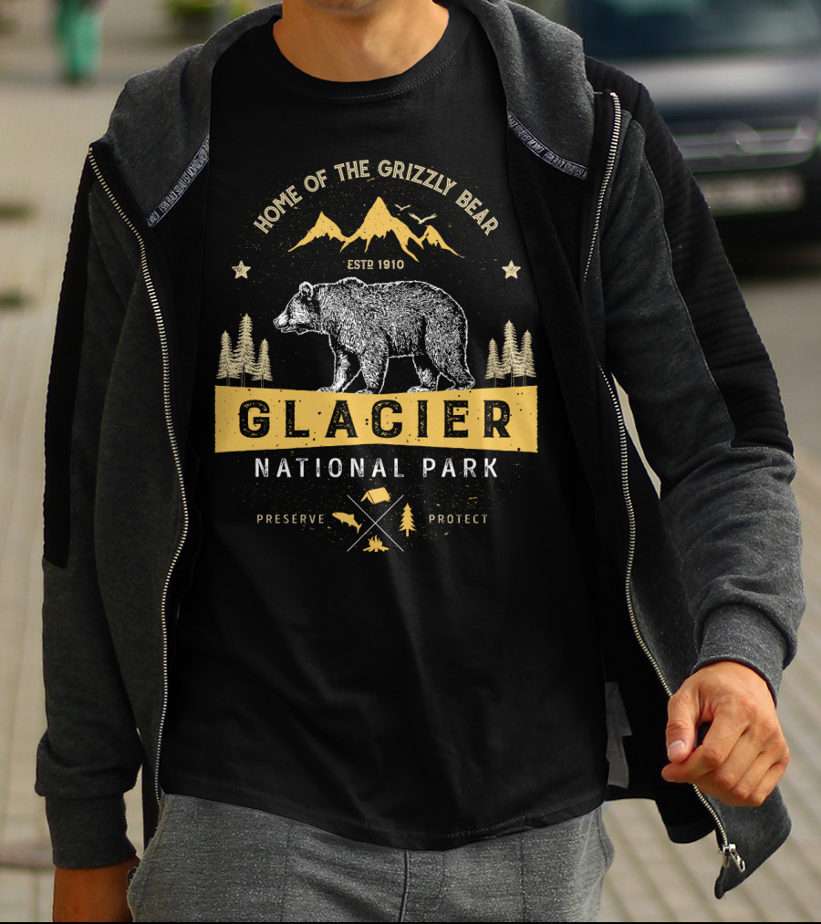 Home Of The Grizzly Bear Glacier National Park ESTP 1910 Preserve Protect Vintage Montana Bear T-Shirt