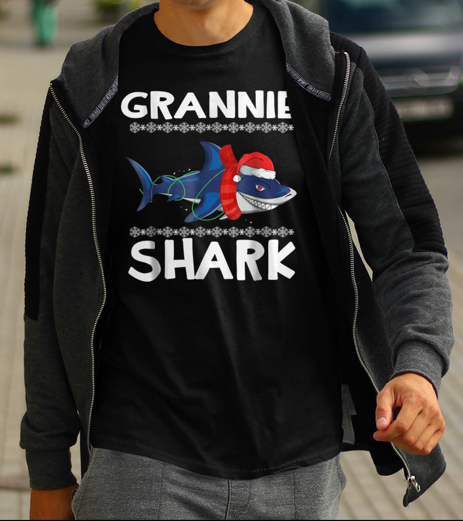 Grannie Shark Christmas Sweater With Santa Hat T-Shirt