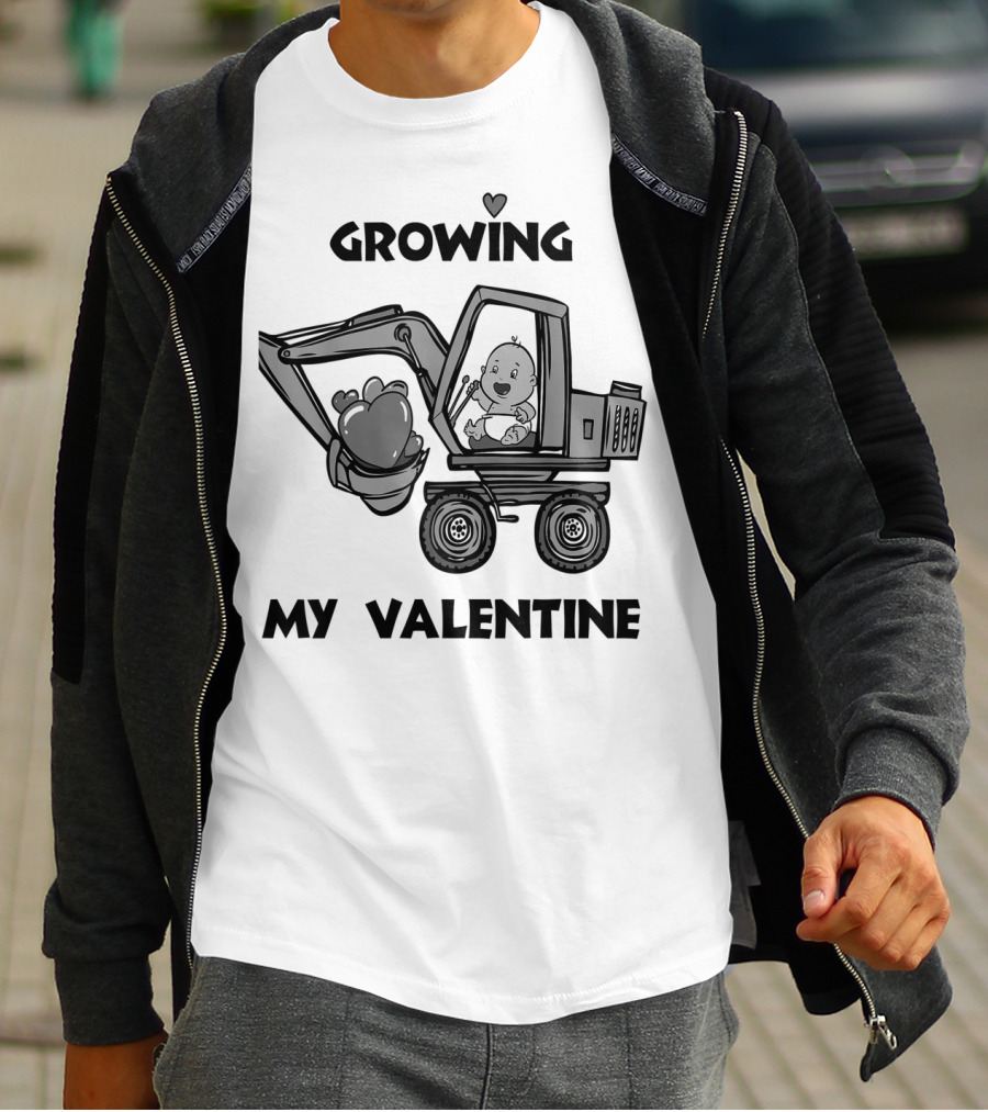 Growing My Valentine Heart Excavator Boys T-Shirt