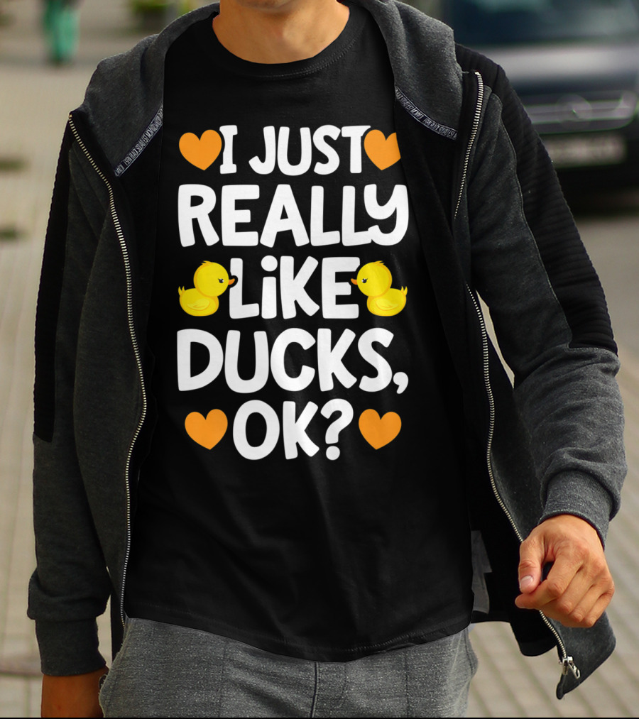 I Just Really Like Ducks OK Cute Yellow Duck Lover Hearts T-Shirt
