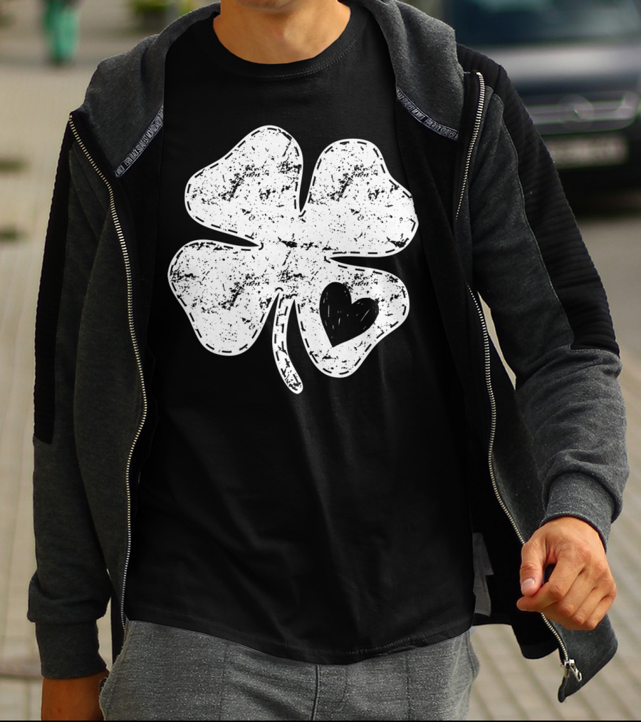I Love Shamrock Heart St Patricks Day Four Leaf Clover Rustic Charm T-Shirt
