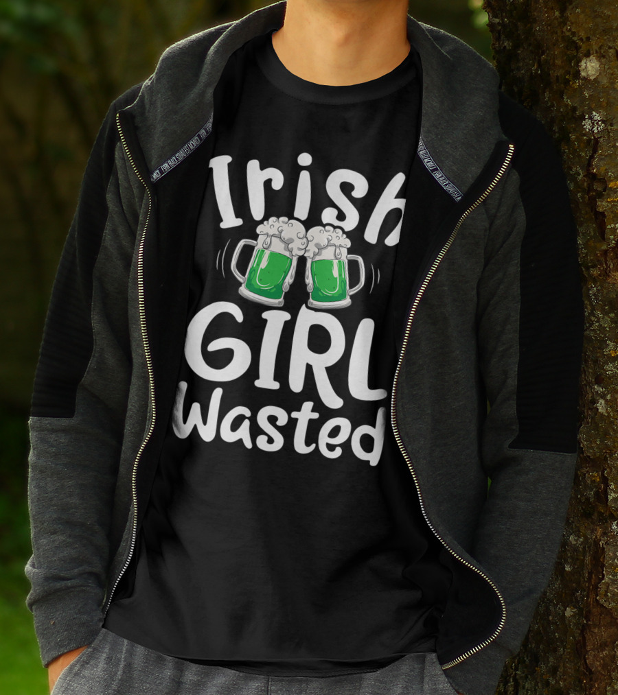 Irish Girl Wasted St Patricks Day Green Beer Cheers Women Drinking T-Shirt