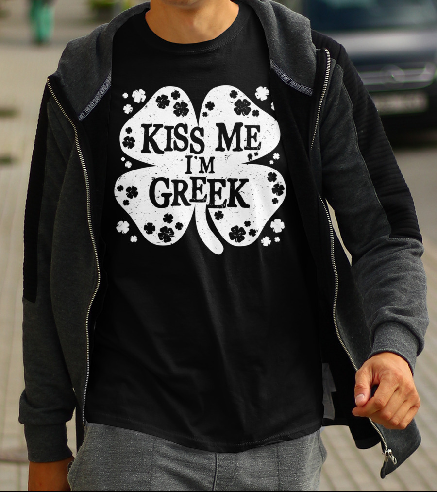 Kiss Me I'm Greek St Patricks Day Clover Shamrock Men's T-Shirt