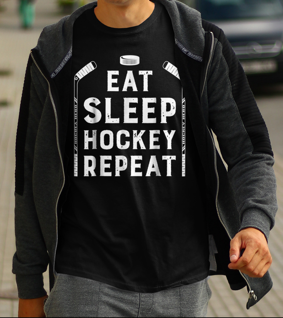 Eat Sleep Hockey Repeat Hockey Sticks Puck T-Shirt