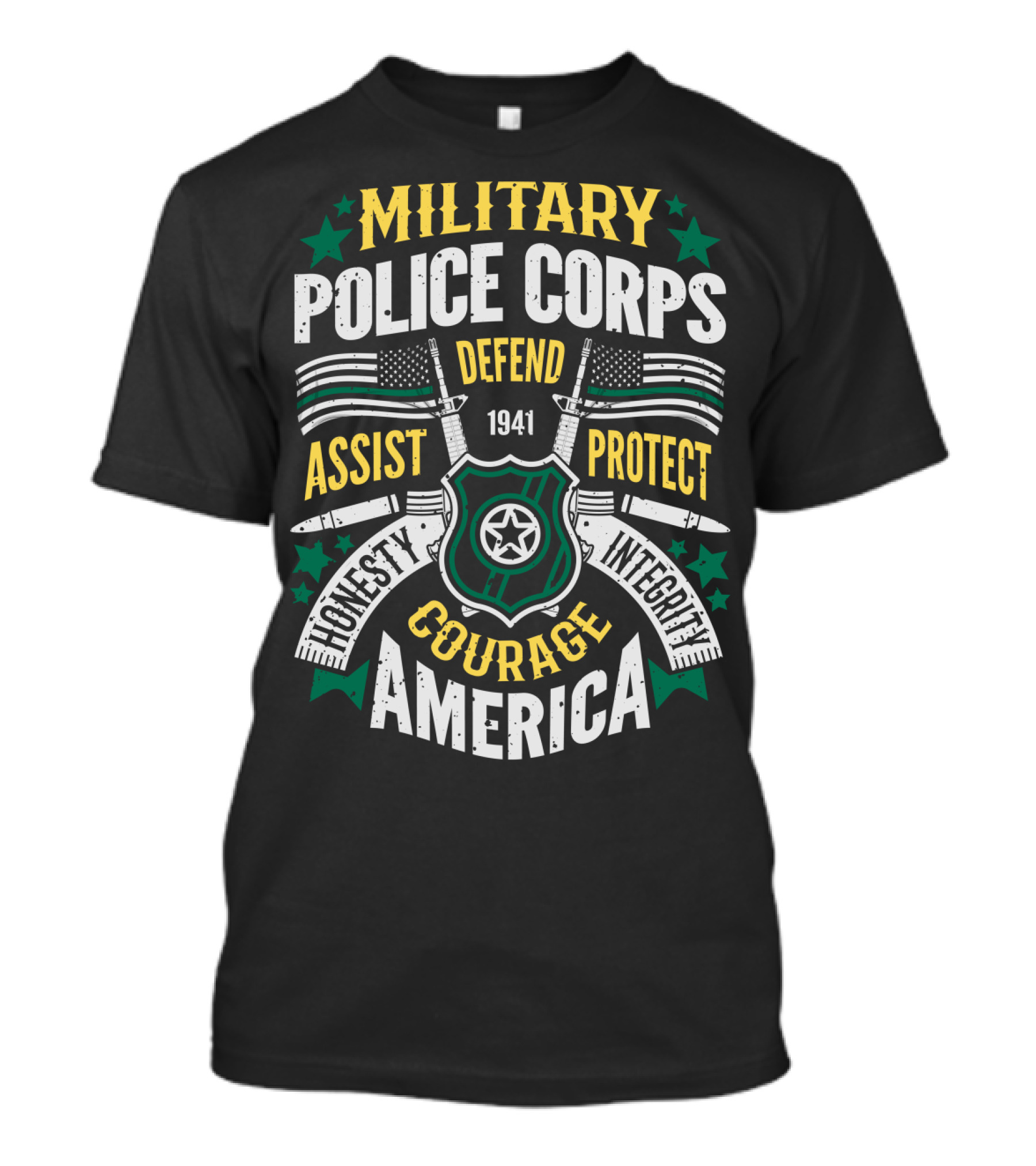 Military Police Corps Defend Assist Protect Honesty Courage Integrity America 1941 T-Shirt