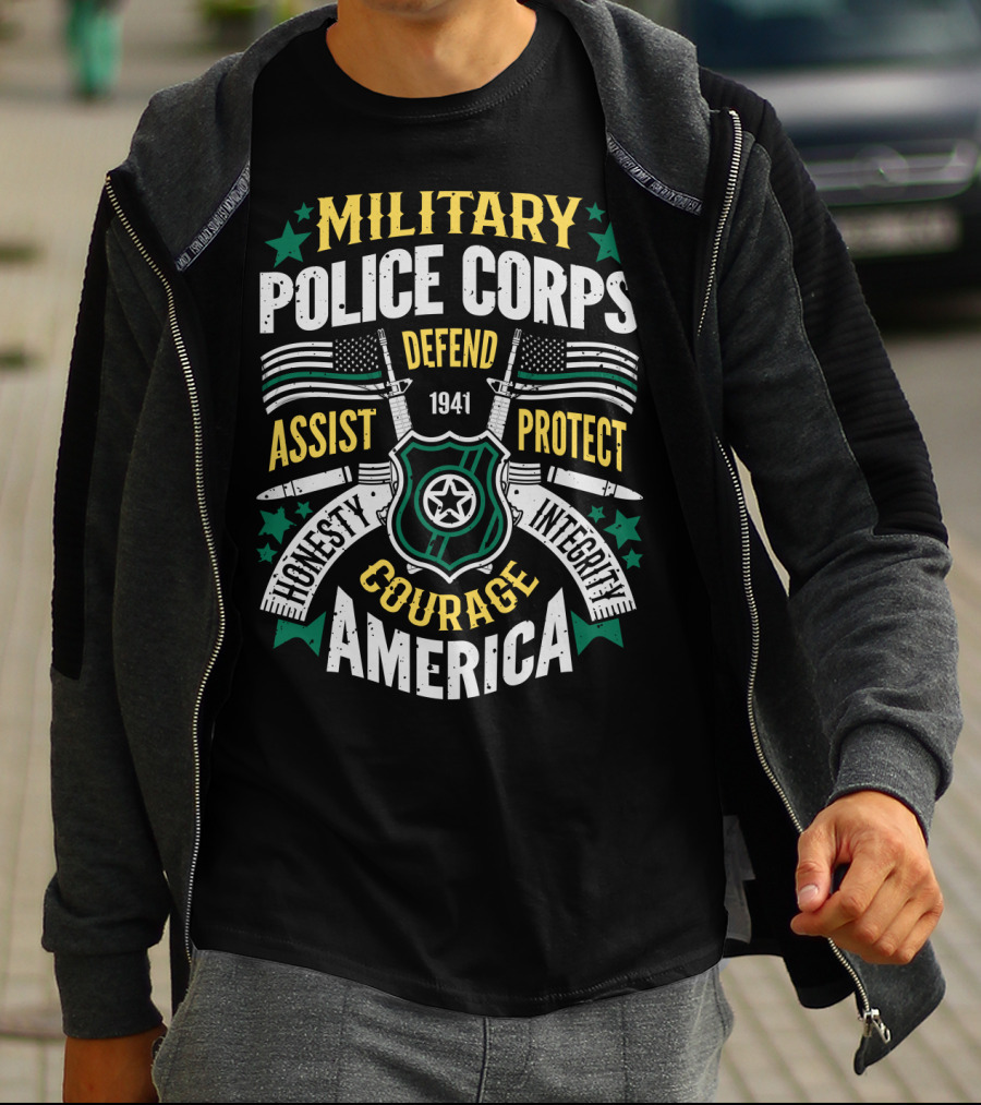 Military Police Corps Defend Assist Protect Honesty Courage Integrity America 1941 T-Shirt