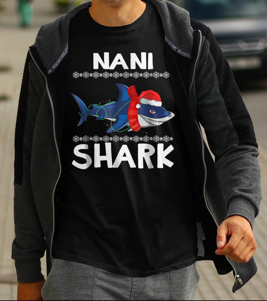 Nani Shark Christmas Santa Hat Snowflakes T-Shirt