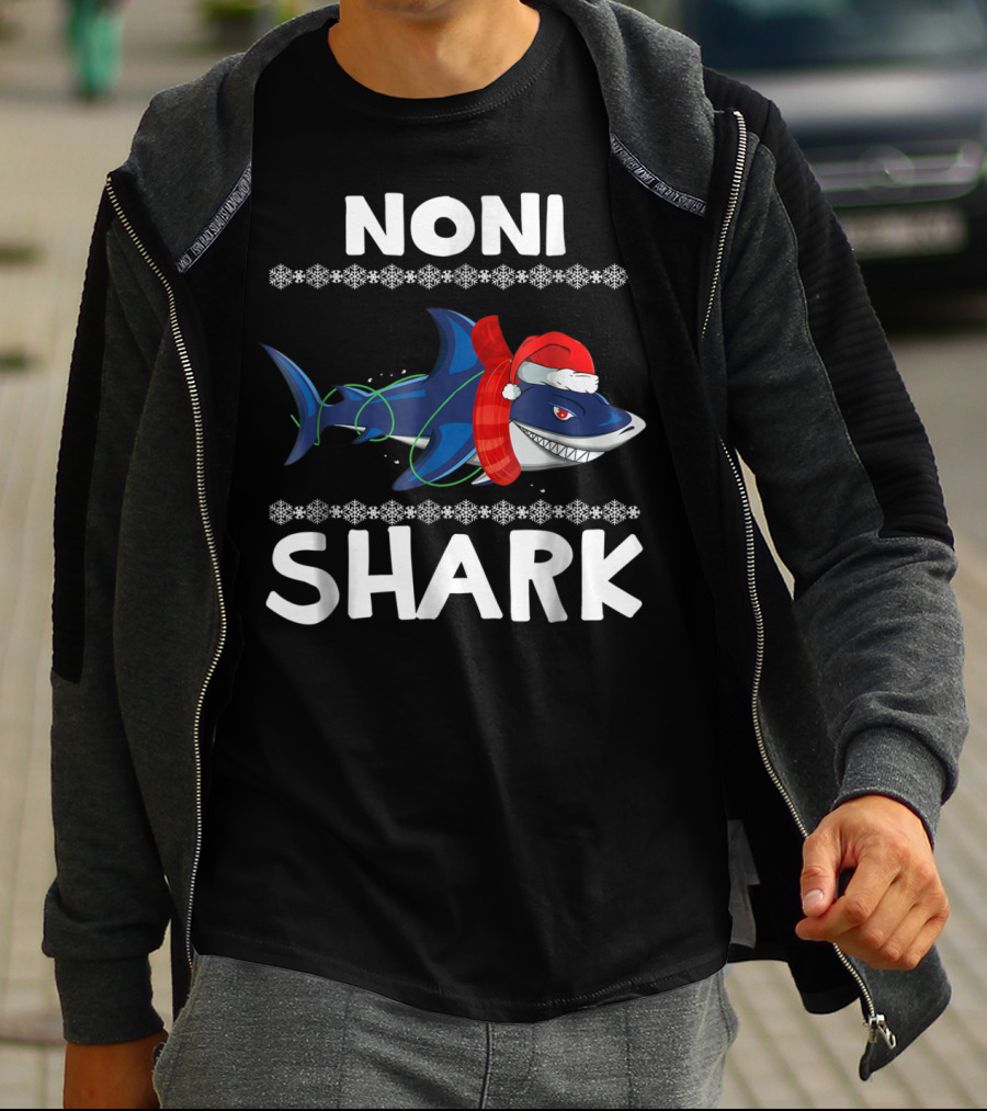 Noni Shark Christmas Family Santa Hat Snowflakes T-Shirt