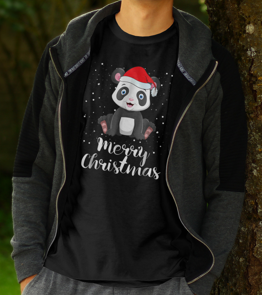 Merry Christmas Panda Bear Santa Hat Family Matching T-Shirt