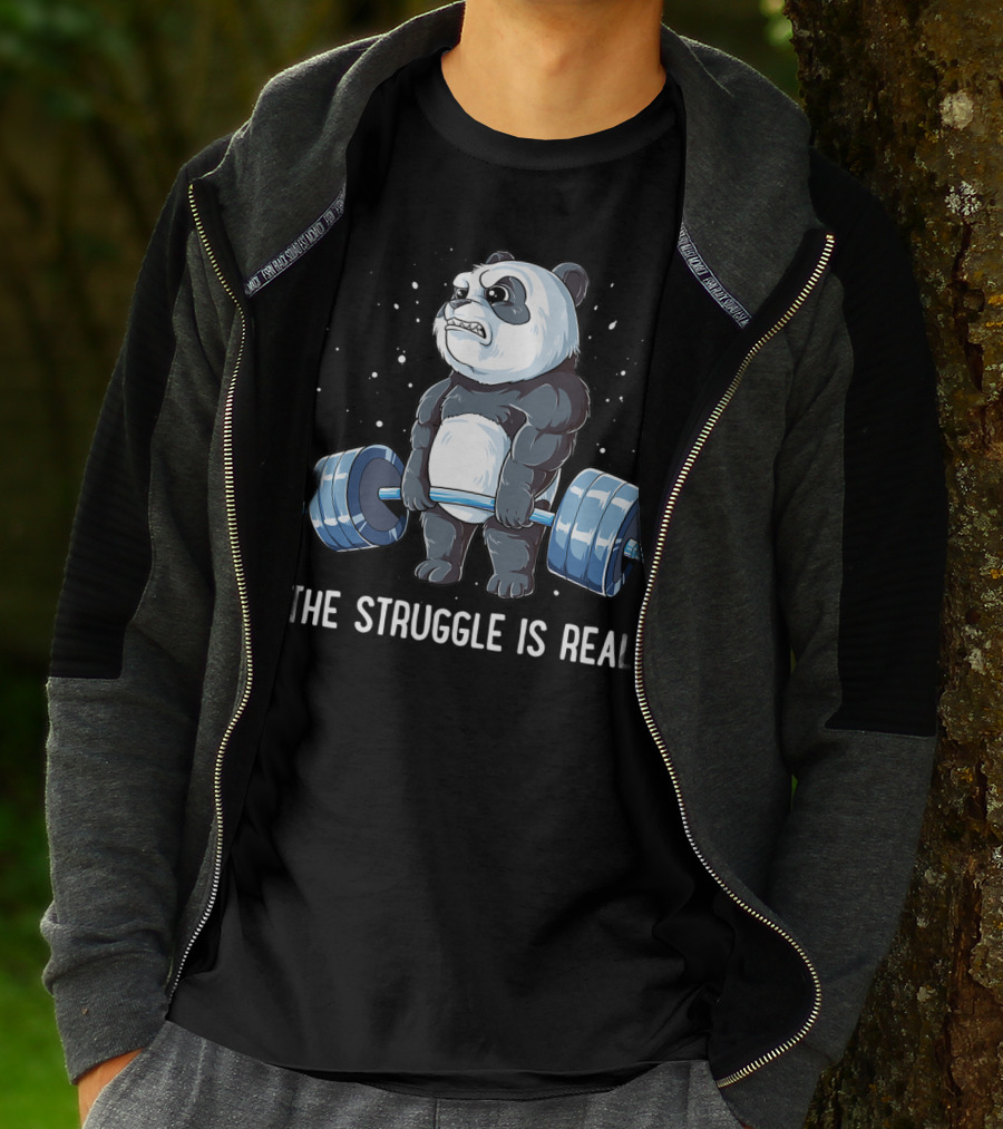 Panda The Struggle Is Real Deadlift Fitness Gym Men T-Shirt