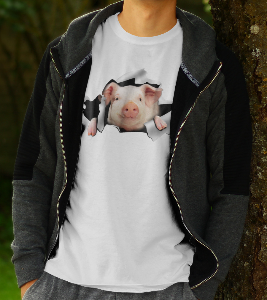 Pig Clawing Through Hole In Background Pig Farmer T-Shirt