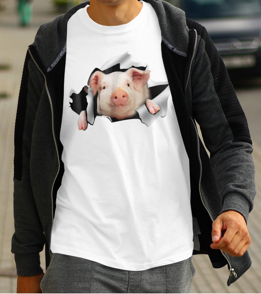 Pig Clawing Through Hole In Background Pig Farmer T-Shirt