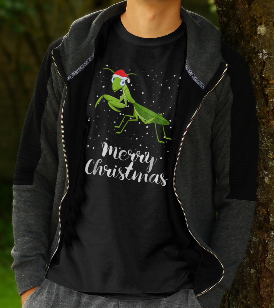 Merry Christmas Praying Mantis Santa Hat Matching Family Group T-Shirt
