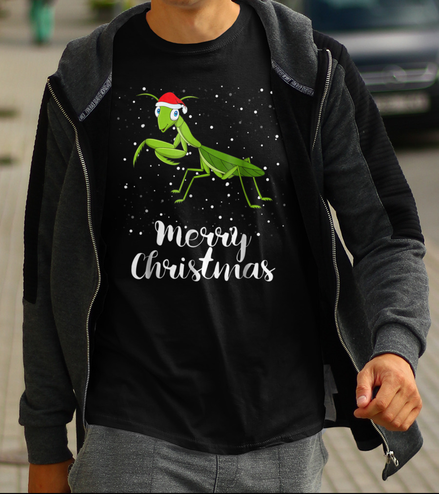 Merry Christmas Praying Mantis Santa Hat Matching Family Group T-Shirt