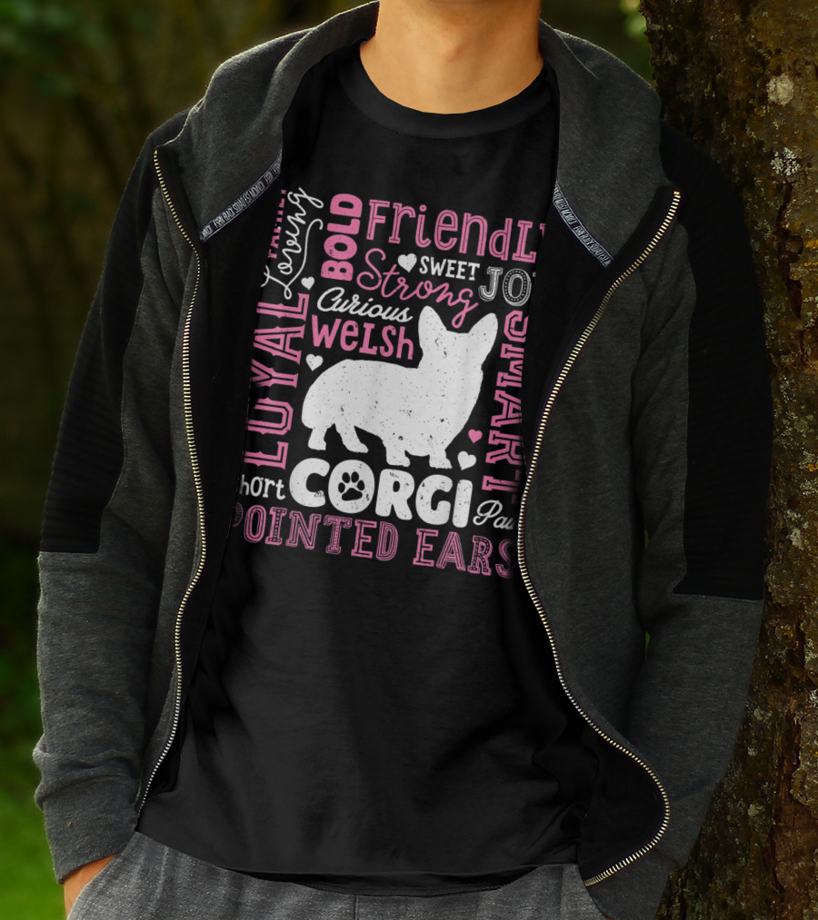 Loyal Family Friendly Strong Smart Welsh Corgi Typography Word T-Shirt
