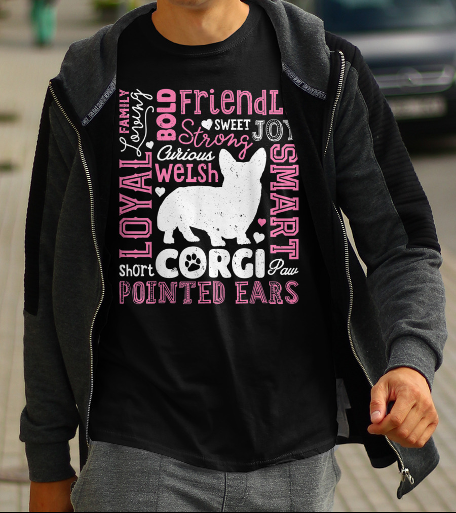 Loyal Family Friendly Strong Smart Welsh Corgi Typography Word T-Shirt