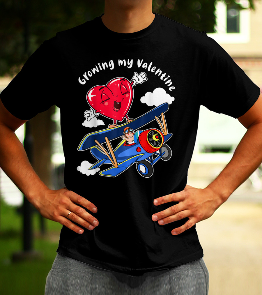Growing My Valentine Cute Airplane Heart7 For Child Baby T-Shirt