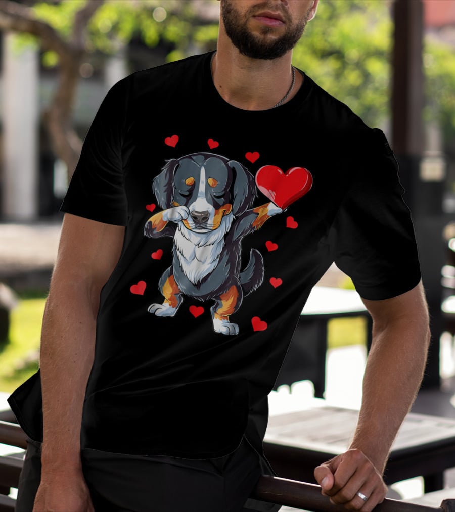 Bernese Mountain Dog Dabbing Heart Valentines Day Boys18 T-Shirt
