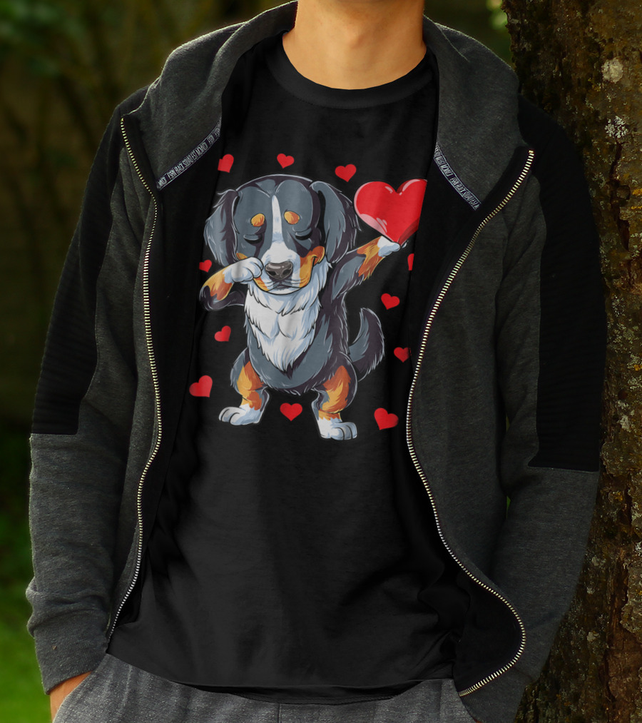 Bernese Mountain Dog Dabbing Heart Valentines Day Boys18 T-Shirt