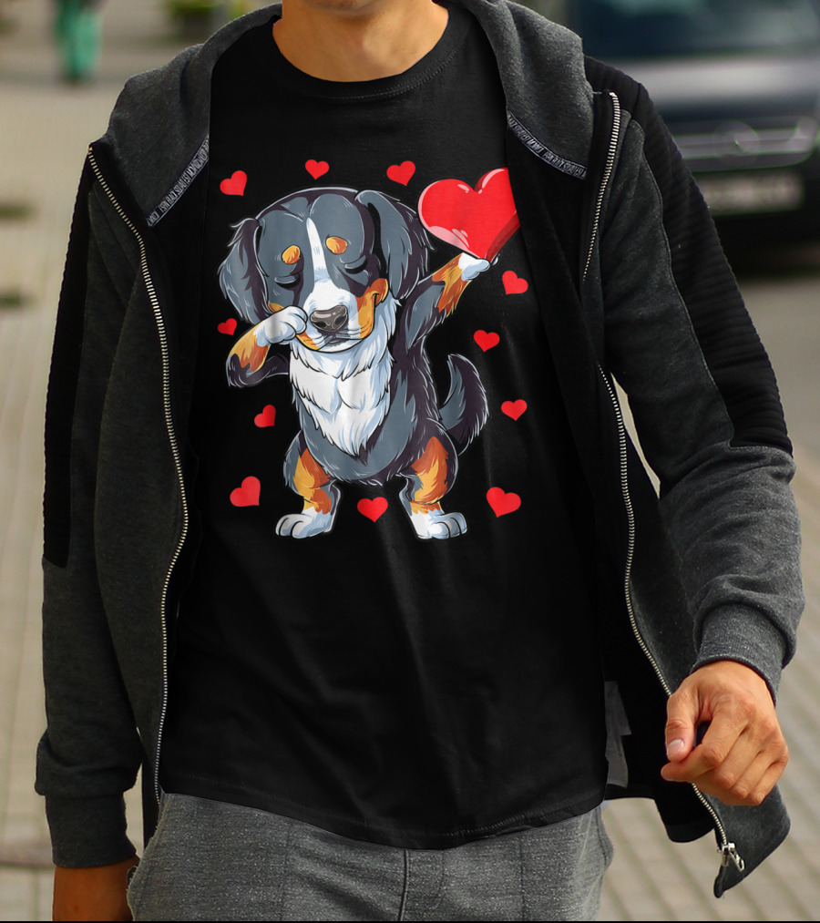 Bernese Mountain Dog Dabbing Heart Valentines Day Boys18 T-Shirt