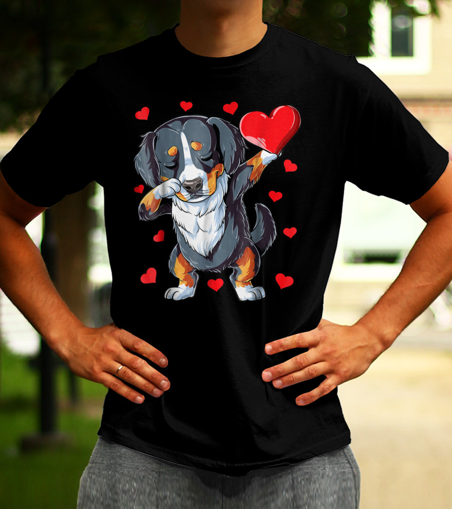 Bernese Mountain Dog Dabbing Heart Valentines Day Boys18 T-Shirt