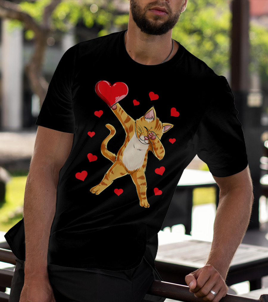 Dabbing Cat Heart Valentines Day Girls Kitten Lover 14 T-Shirt