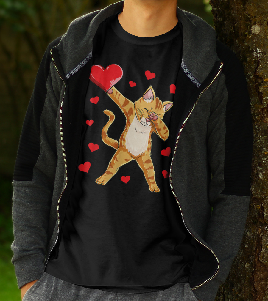 Dabbing Cat Heart Valentines Day Girls Kitten Lover 14 T-Shirt