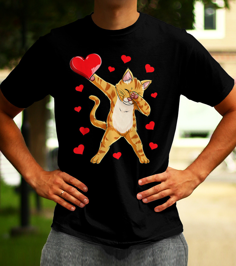 Dabbing Cat Heart Valentines Day Girls Kitten Lover 14 T-Shirt