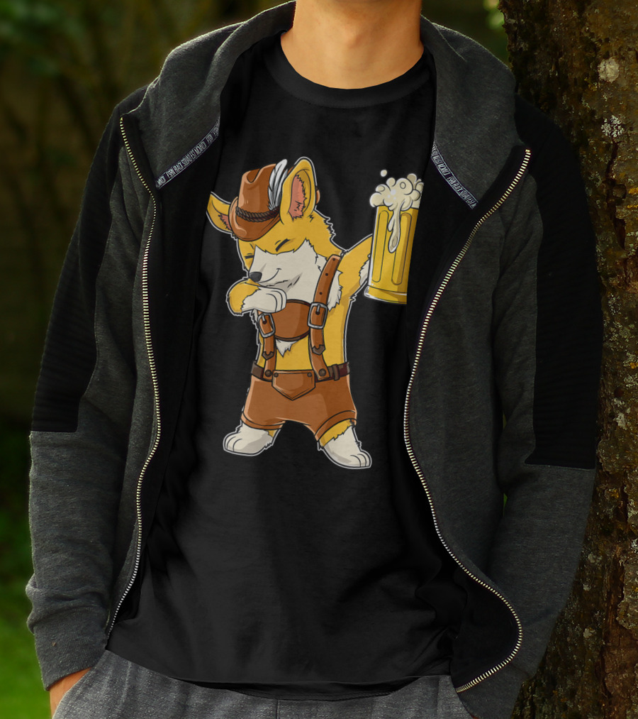 Dabbing Corgi In Lederhosen With Beer Mug At Oktoberfest T-Shirt