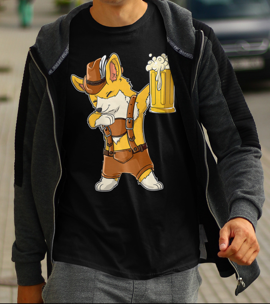 Dabbing Corgi In Lederhosen With Beer Mug At Oktoberfest T-Shirt