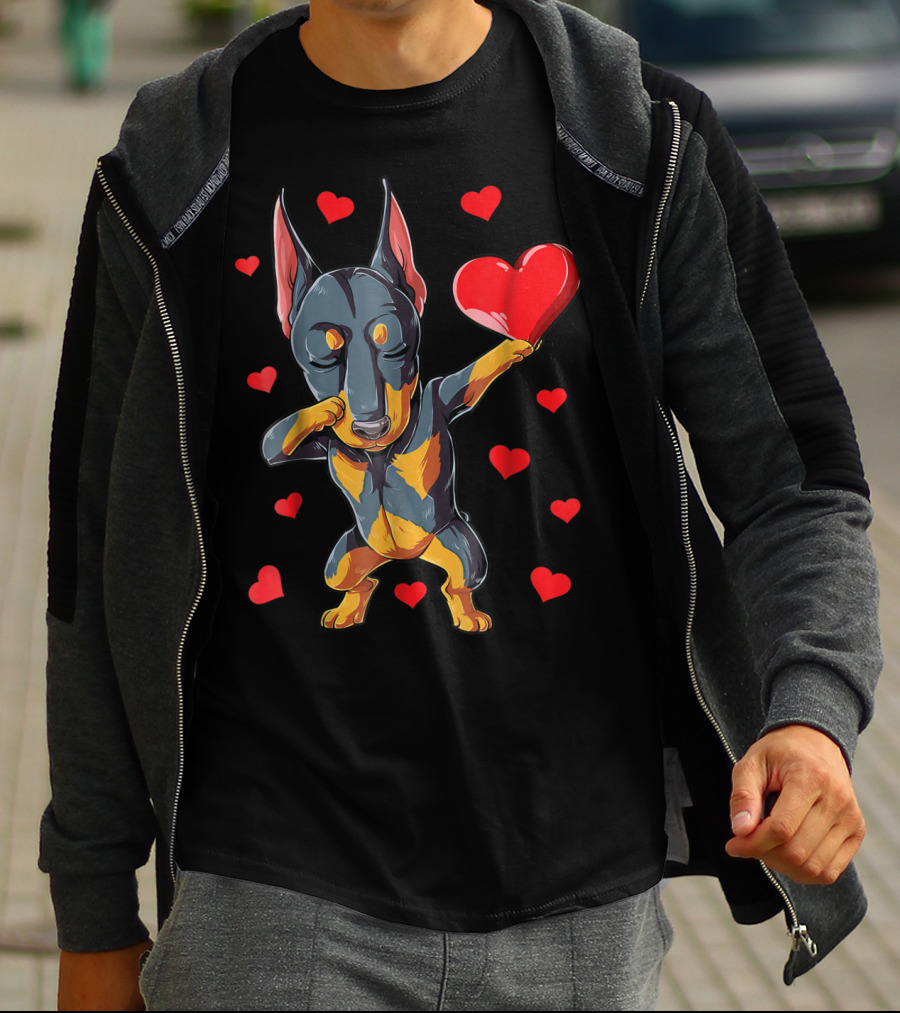 Dabbing Doberman Heart Valentine's Day Dog Lover Boys 9 T-Shirt