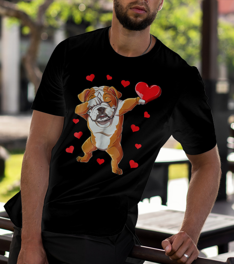 Dabbing English Bulldog Valentines Day Dog Heart Boys16 Romantic Gesture T-Shirt