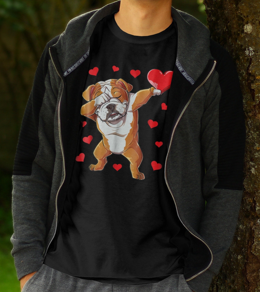 Dabbing English Bulldog Valentines Day Dog Heart Boys16 Romantic Gesture T-Shirt