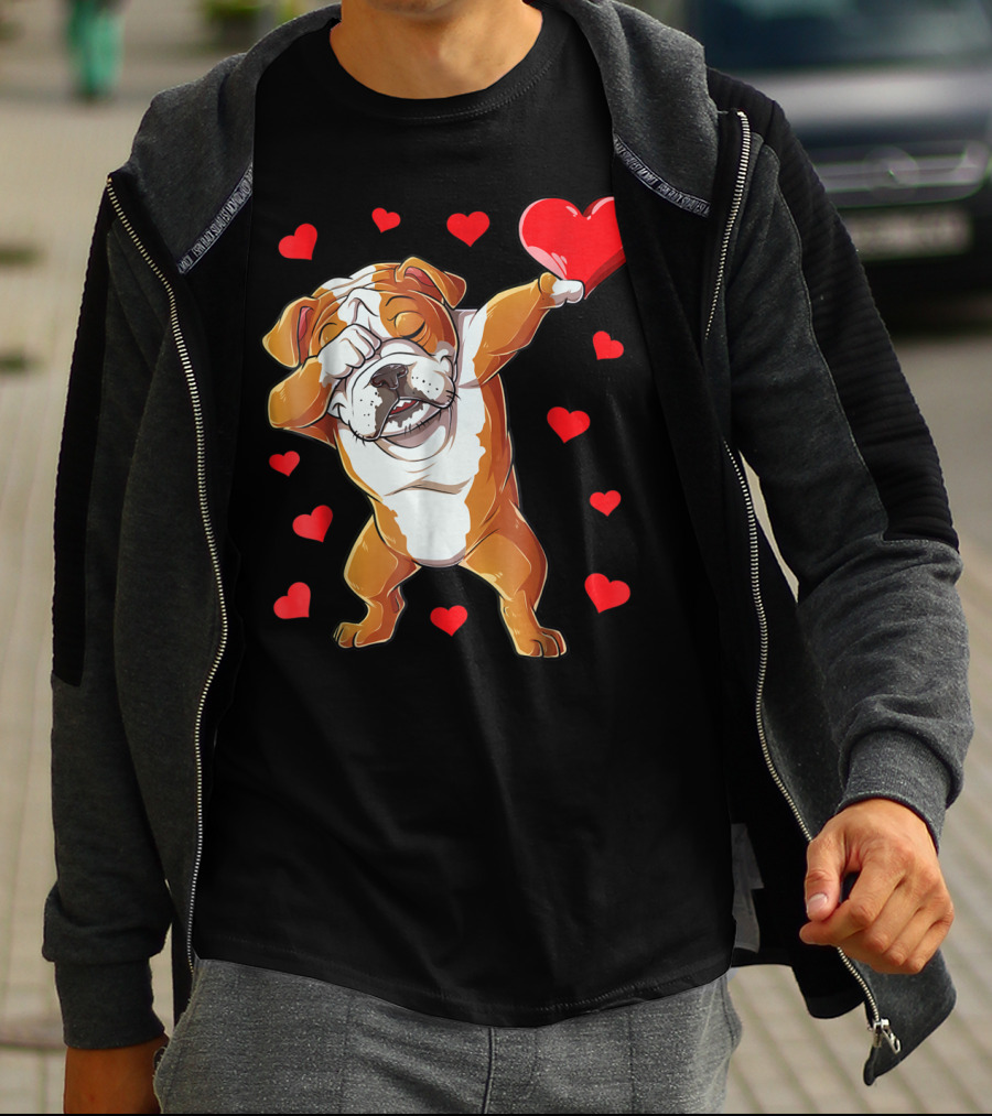 Dabbing English Bulldog Valentines Day Dog Heart Boys16 Romantic Gesture T-Shirt