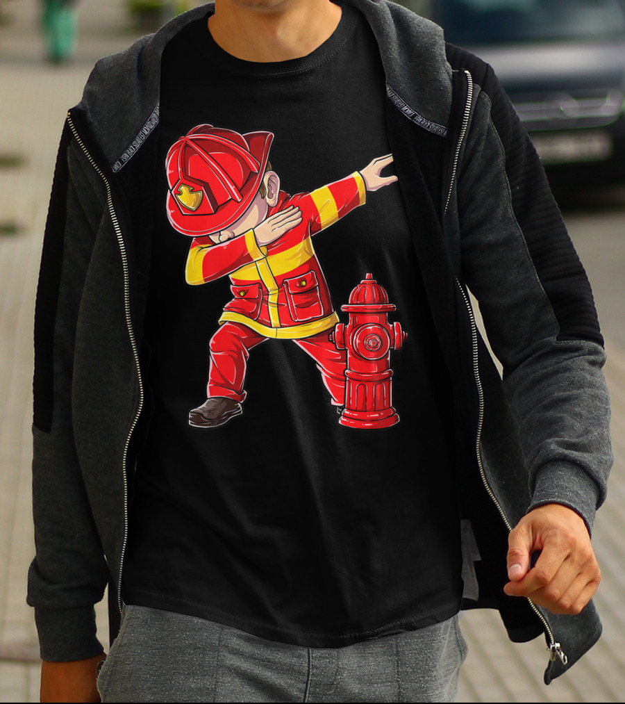 Dabbing Firefighter With Fire Hydrant Dab Dance Funny T-Shirt