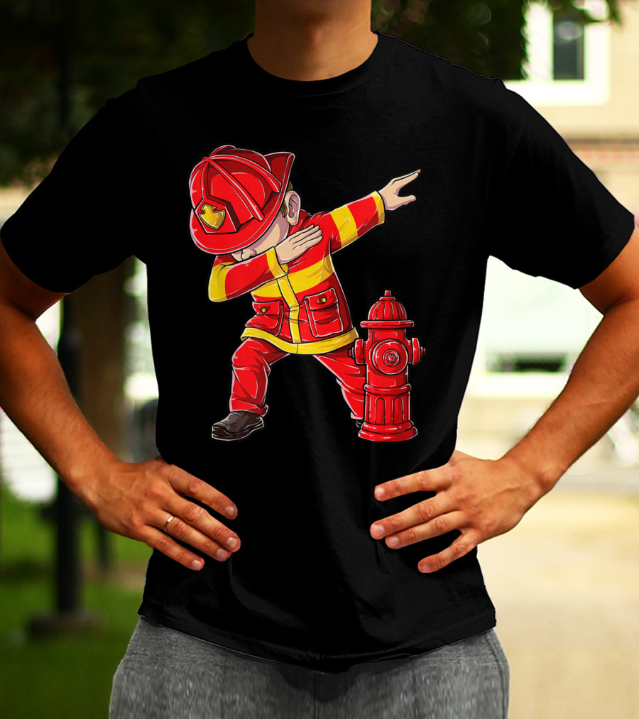 Dabbing Firefighter With Fire Hydrant Dab Dance Funny T-Shirt