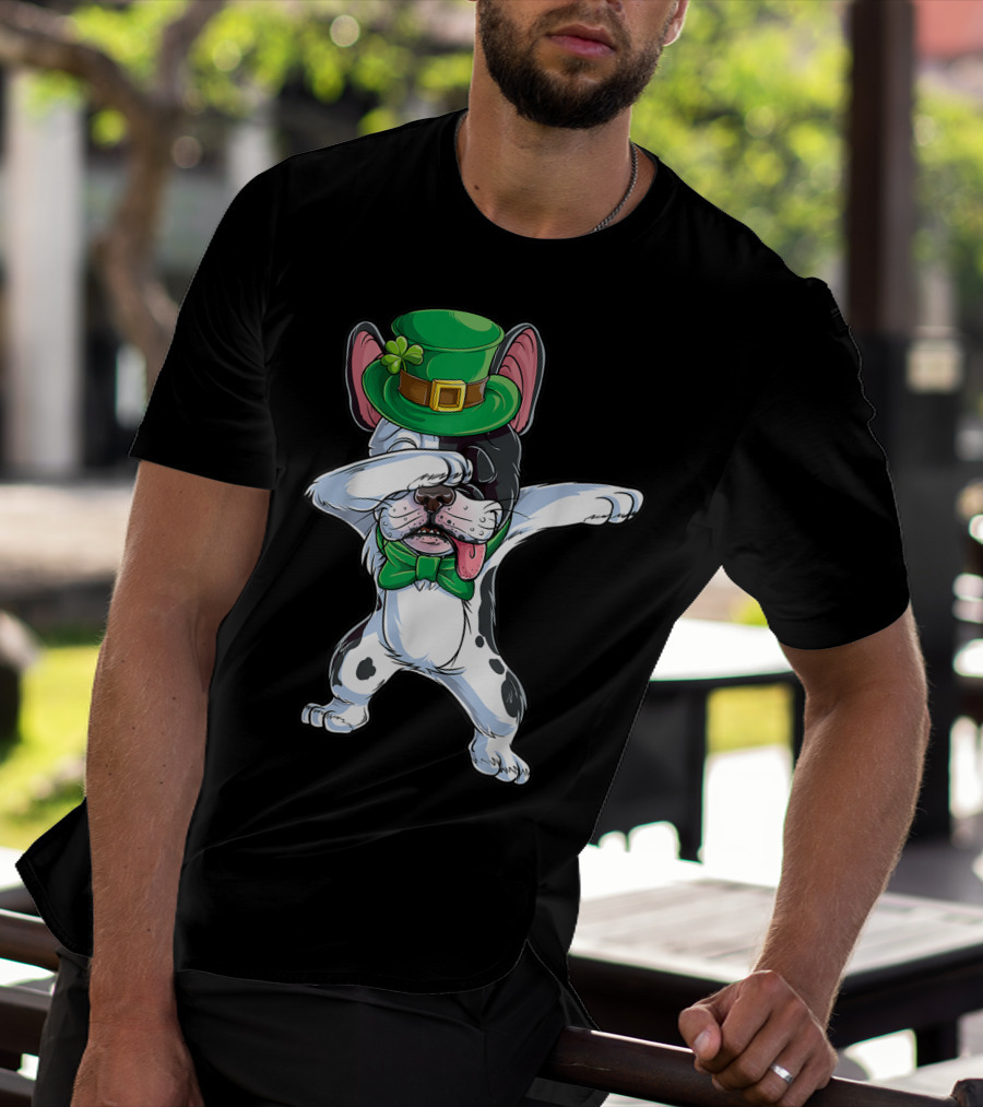 Dabbing French Bulldog St Patricks Day Leprechaun Hat Bow Tie T-Shirt