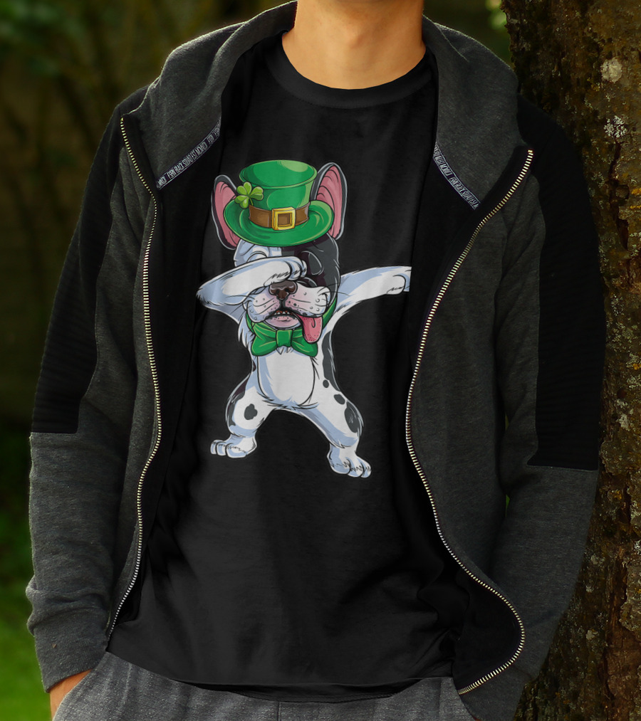 Dabbing French Bulldog St Patricks Day Leprechaun Hat Bow Tie T-Shirt