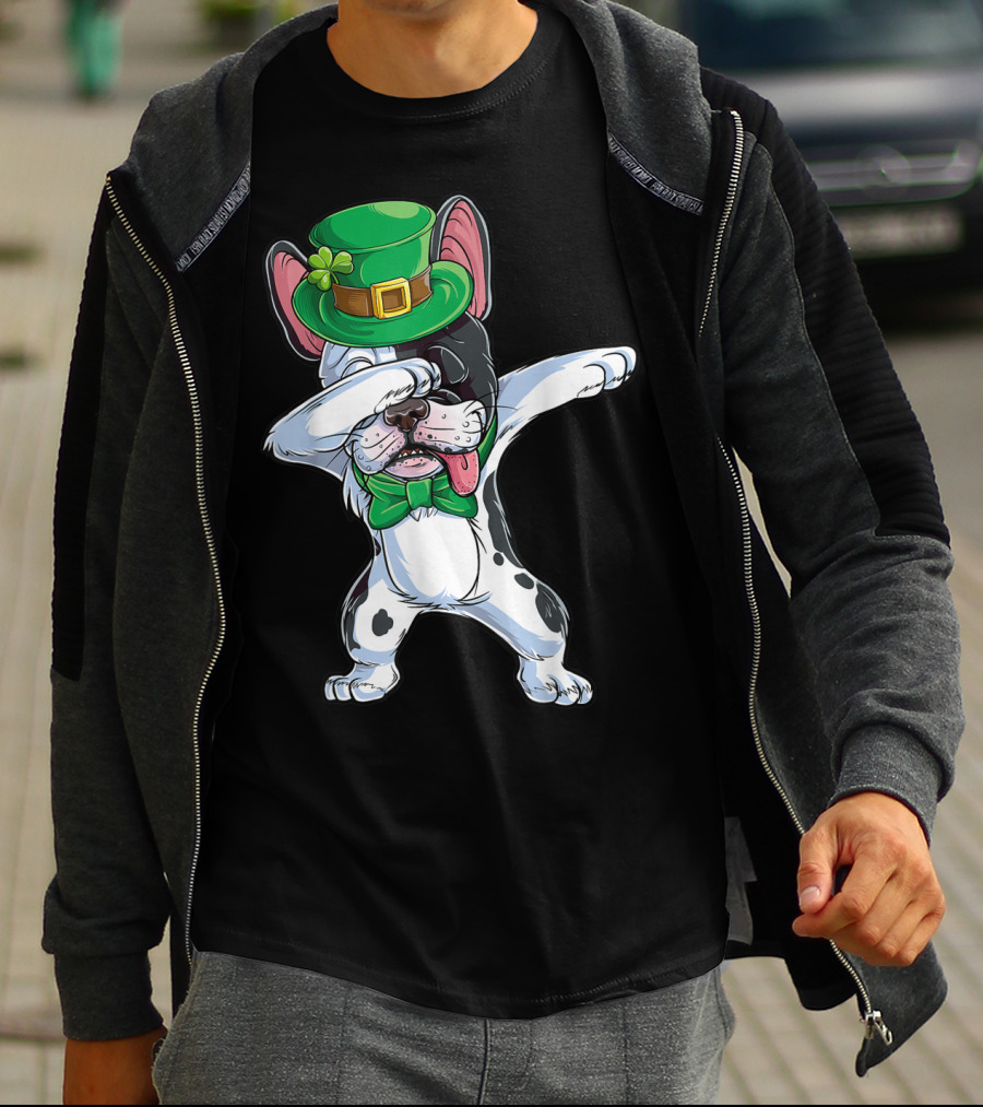 Dabbing French Bulldog St Patricks Day Leprechaun Hat Bow Tie T-Shirt