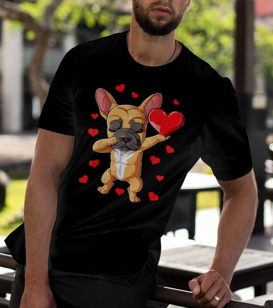 Dabbing French Bulldog Valentine’s Day Dog Heart Boys10 Red Hearts T-Shirt