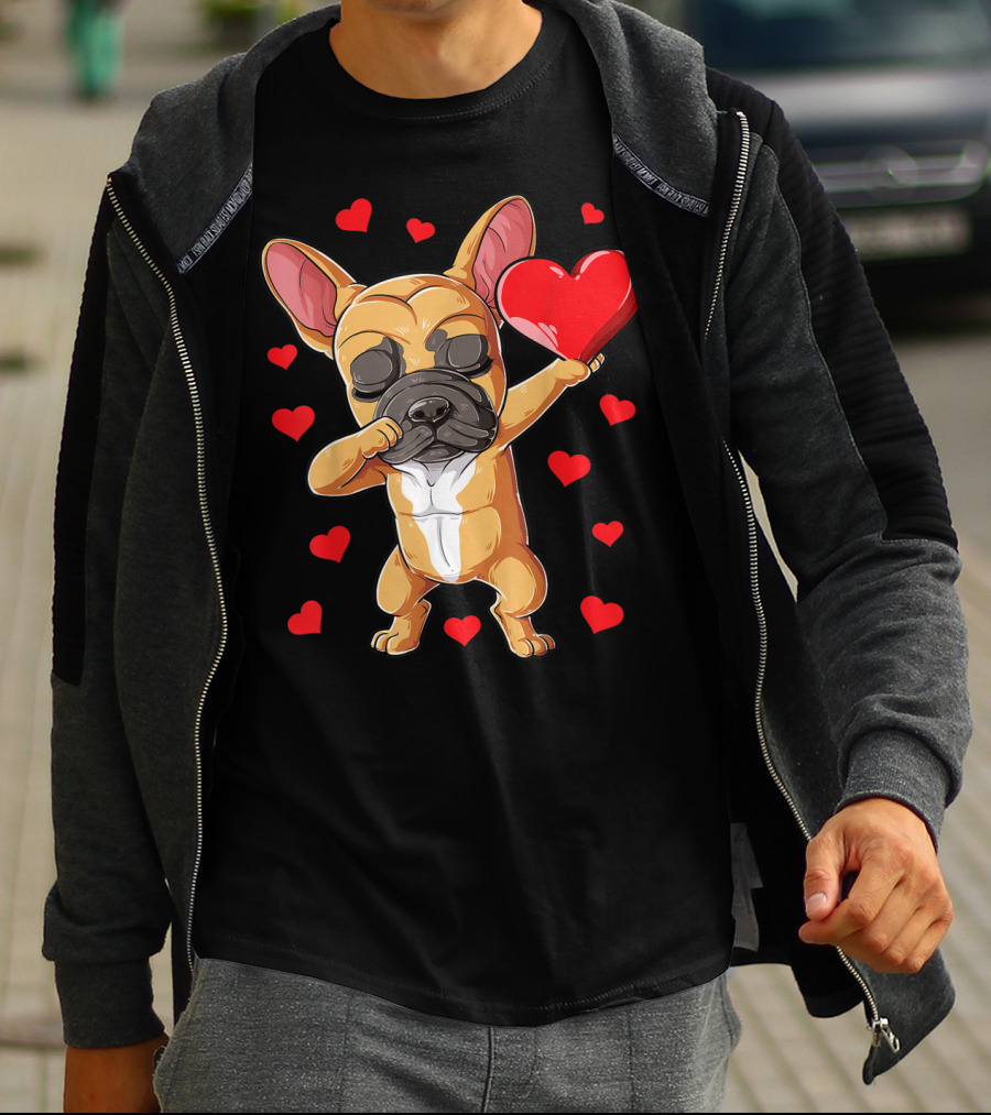Dabbing French Bulldog Valentine’s Day Dog Heart Boys10 Red Hearts T-Shirt