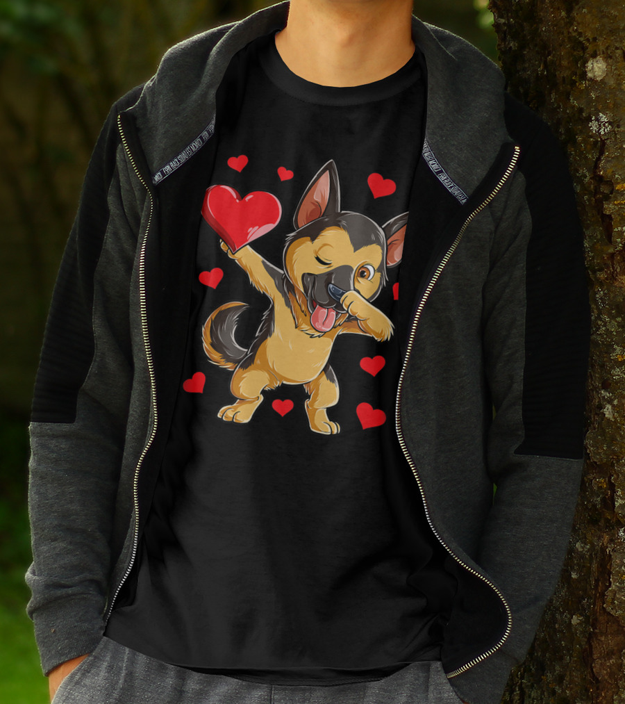 Dabbing German Shepherd Valentine Dog With Hearts Boys Love T-Shirt
